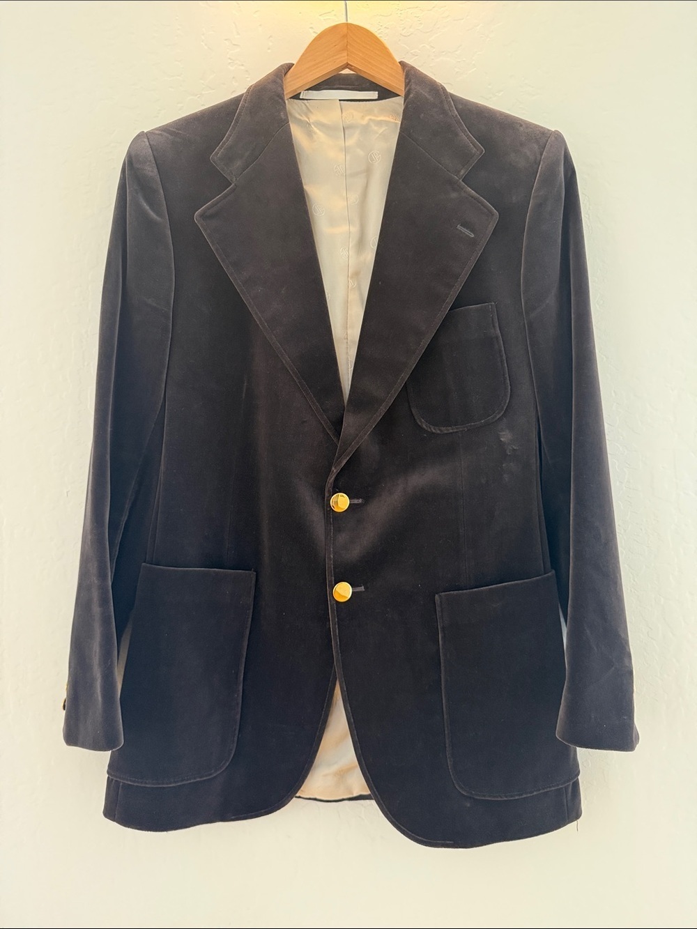 Jean Paul Germain Custom Men's Chocolate Velvet Blazer with Gold Buttons